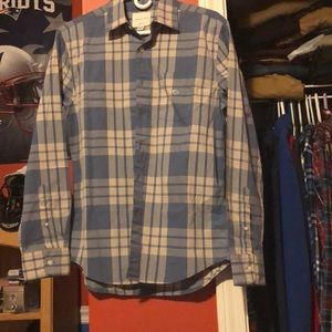 Tan and blue plaid button up